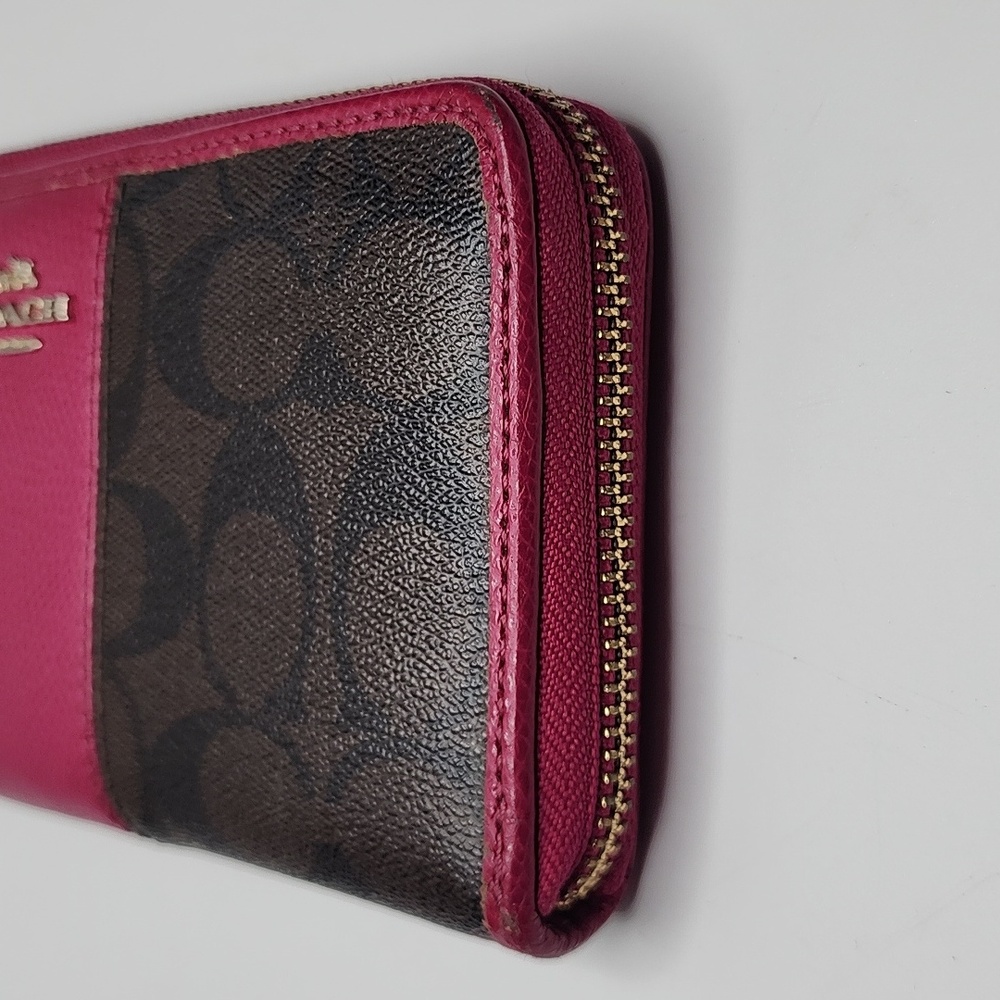 Coach Signature PVC/Leather Accordian Zip Wallet Brown and Pink - Picture 7 of 13